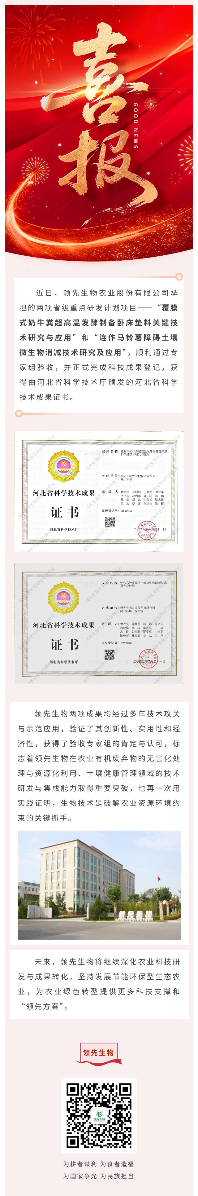 【喜訊】領先生物斬獲兩項省級科技成果！